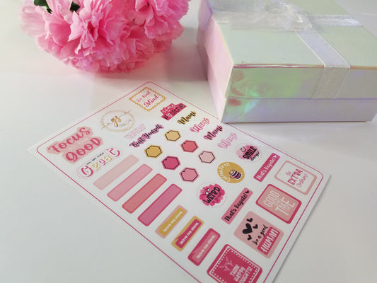 Embellish your journal, diary, notebook, or planner with our Girlz Secret sticker sheet, featuring 31 stylish pink stickers.  I'm a big journaler, so these stickers make it easy to highlight certain things, as well as provide inspirational quotes for when I need a little boost.  DETAILS  Sticker sheet with 31 stickers. Some blank, some with sayings. Pink and gold. Great for journals, diaries, notebooks, and planners.