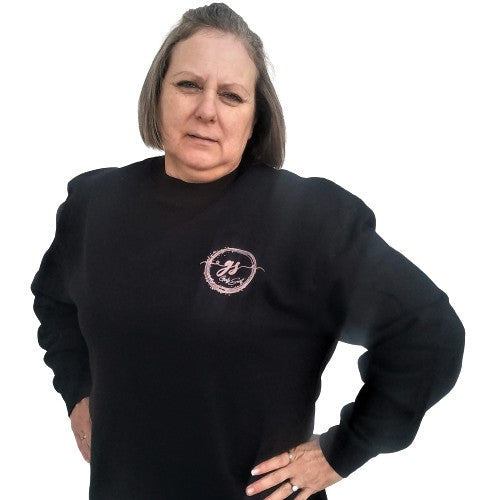 Our Girlz Secret black crewneck sweatshirt is a great way not to feel alone, and instead feel part of our Postpartum club, finding solidarity with fellow women experiencing PPD.  DETAILS  Black crewneck sweatshirt with our logo in pink. The logo appears on the front and back. 50% cotton, 50% polyester. Preshrunk. Professionally screen printed. Sizes women's S to 2XL (see chart in images). Tagless.
