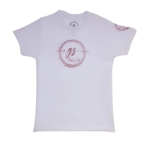 Our Girlz Secret white short sleeve T-shirt is a great way not to feel alone, and instead feel part of our Postpartum club, finding solidarity with fellow women experiencing PPD.  DETAILS  100% ultra-soft cotton. Black or white short sleeve t-shirt with our logo in pink. Our logo appears on the front and on the left sleeve. Preshrunk. Professionally screen printed. Unisex true to size S to 2XL (see chart in images). Tagless.